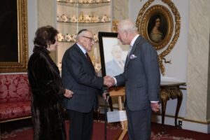 His Majesty The King met Holocaust survivor Manfred Goldberg. © Grainge Photography